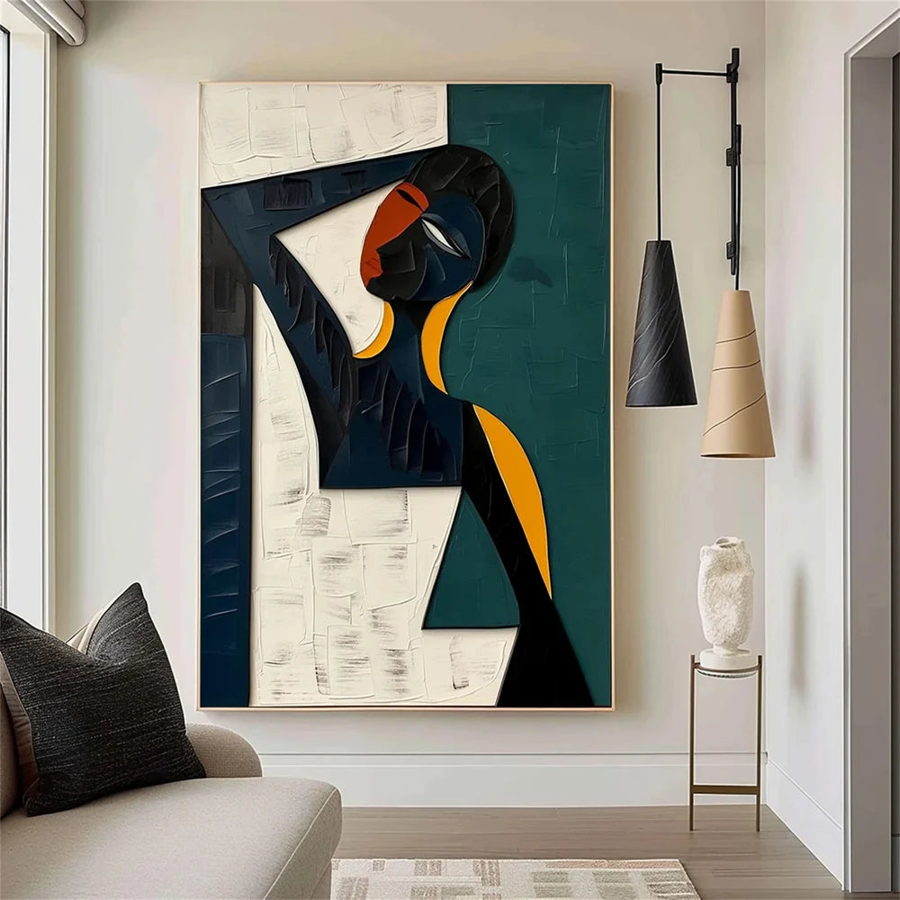 African Inspired Abstract Woman Oil Painting - Modern Figure Art  #JJ 053