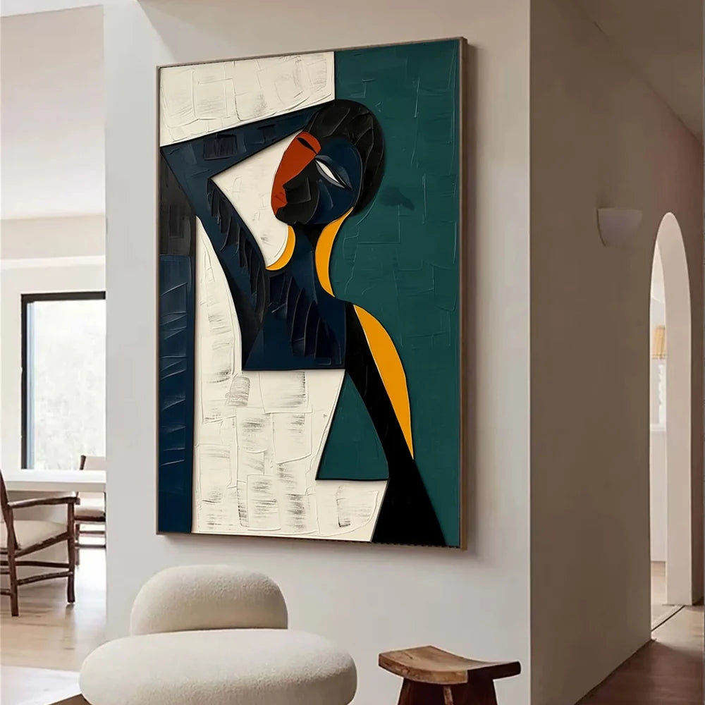 African Inspired Abstract Woman Oil Painting - Modern Figure Art  #JJ 053