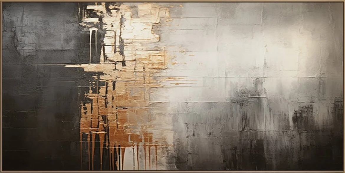 Luxury Abstract Decor - Gray White Gold Wall Artwork #TC 056