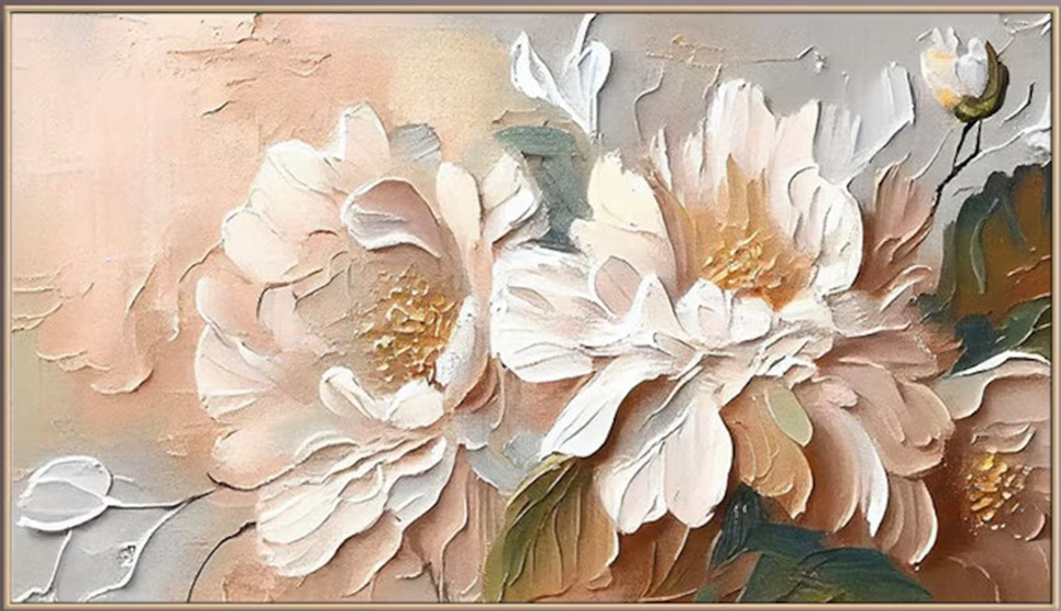Large Horizontal Flower Painting Textured Art for Living Room #TC 104