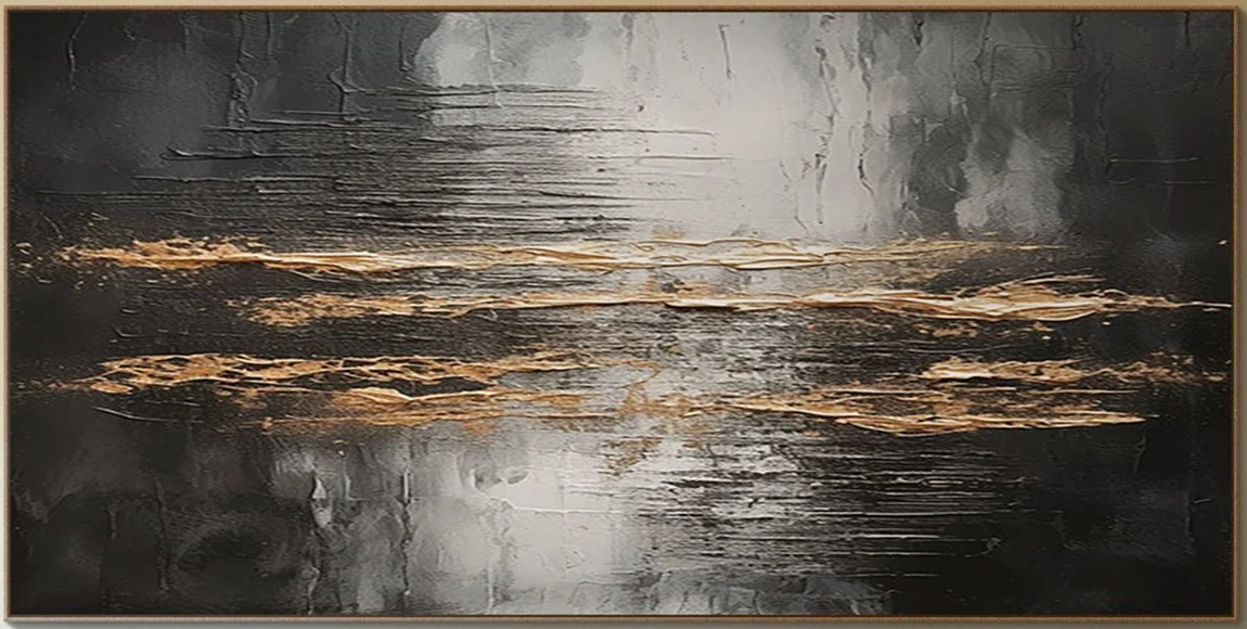 Heavy Texture Oil Painting | Abstract Metallic Gold Canvas Art   #TC 061