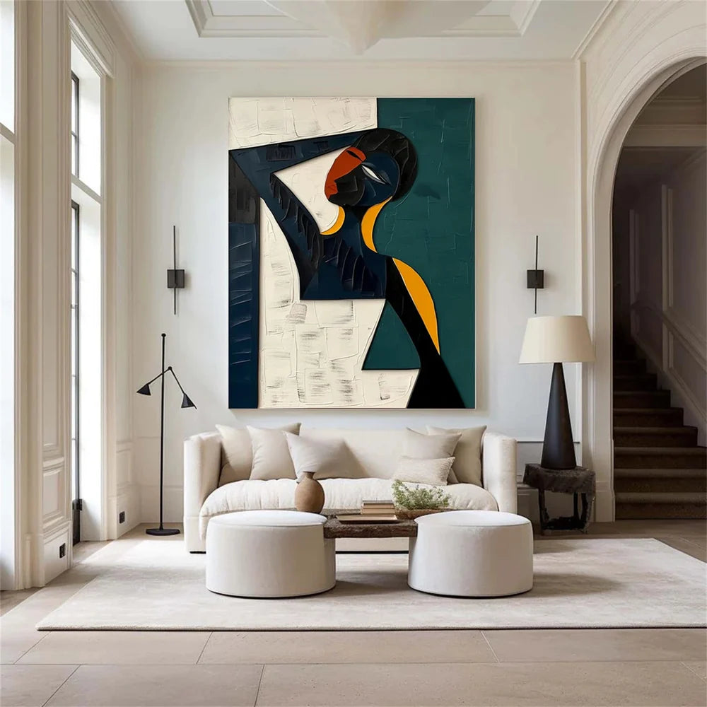 African Inspired Abstract Woman Oil Painting - Modern Figure Art  #JJ 053