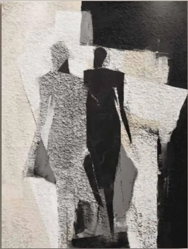 Abstract Figures Art - Black White Textured Wall Painting #TC 053