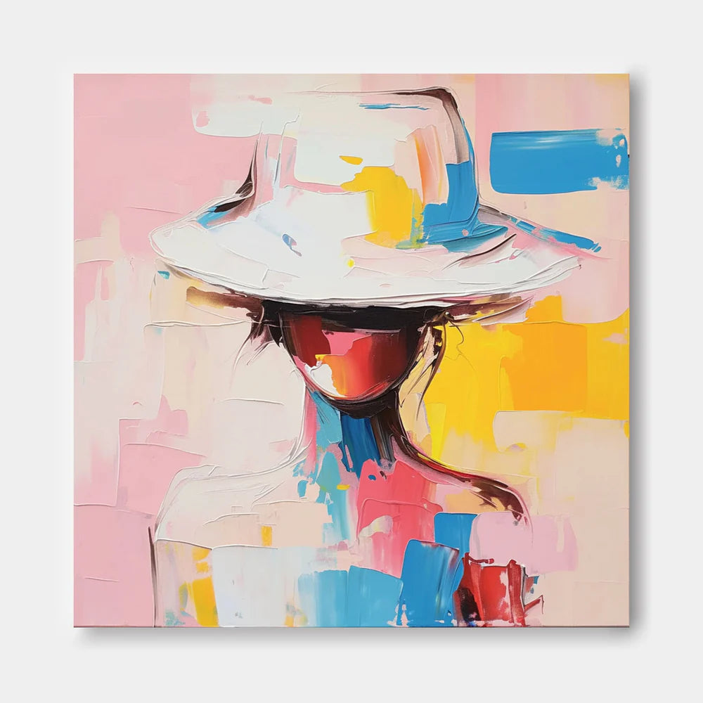 Colorful Abstract Portrait - Woman with Hat Art