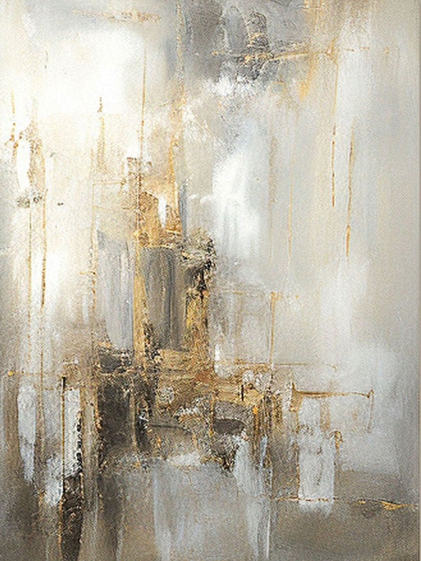 Hand-Painted Gold & White Abstract Oil Painting #TC 217