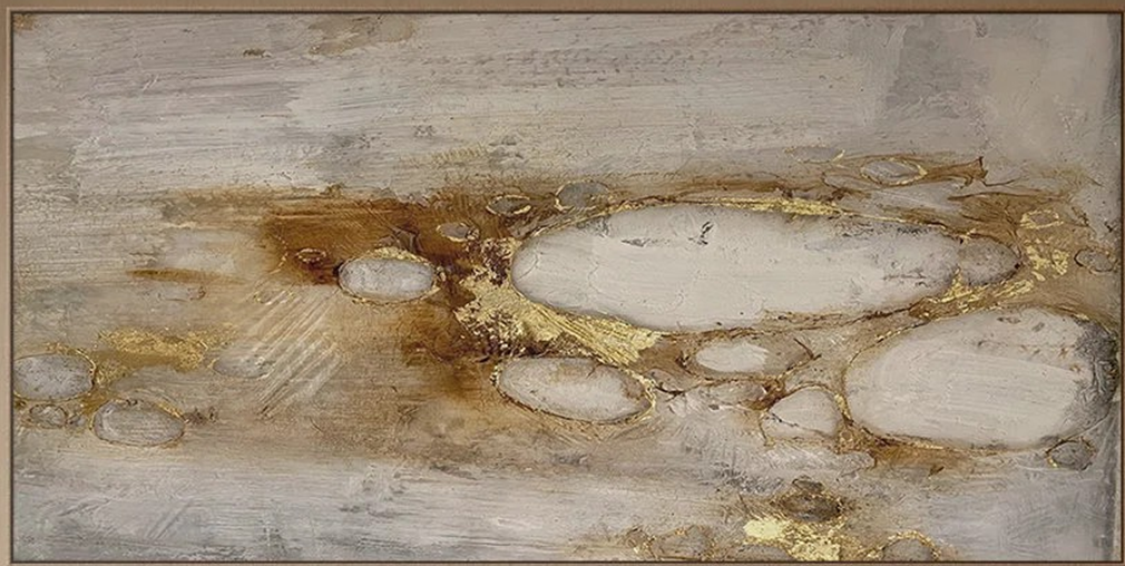 Abstract Oil Painting - Modern Beige Gold Art for Living Room   #TC 068