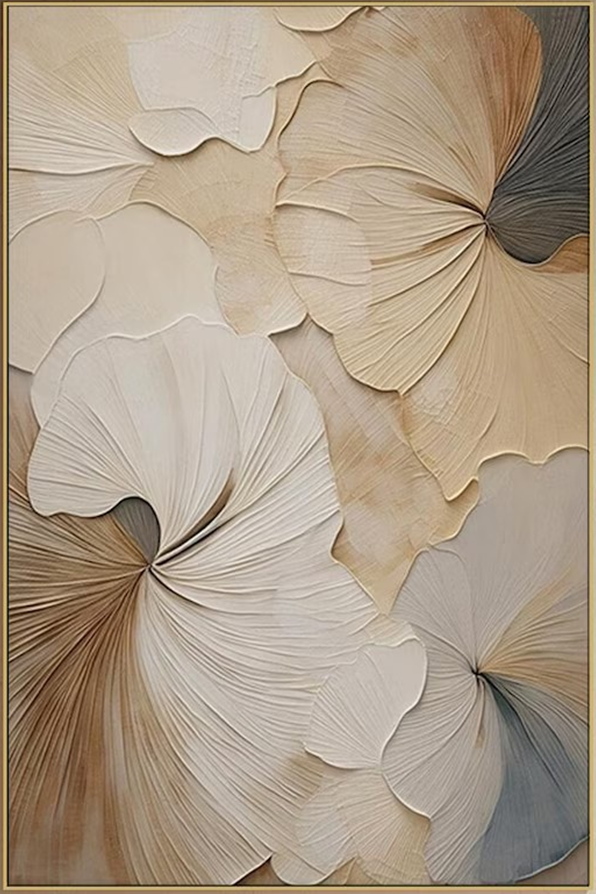 Textured Beige Floral Painting for Bedroom #TC 103