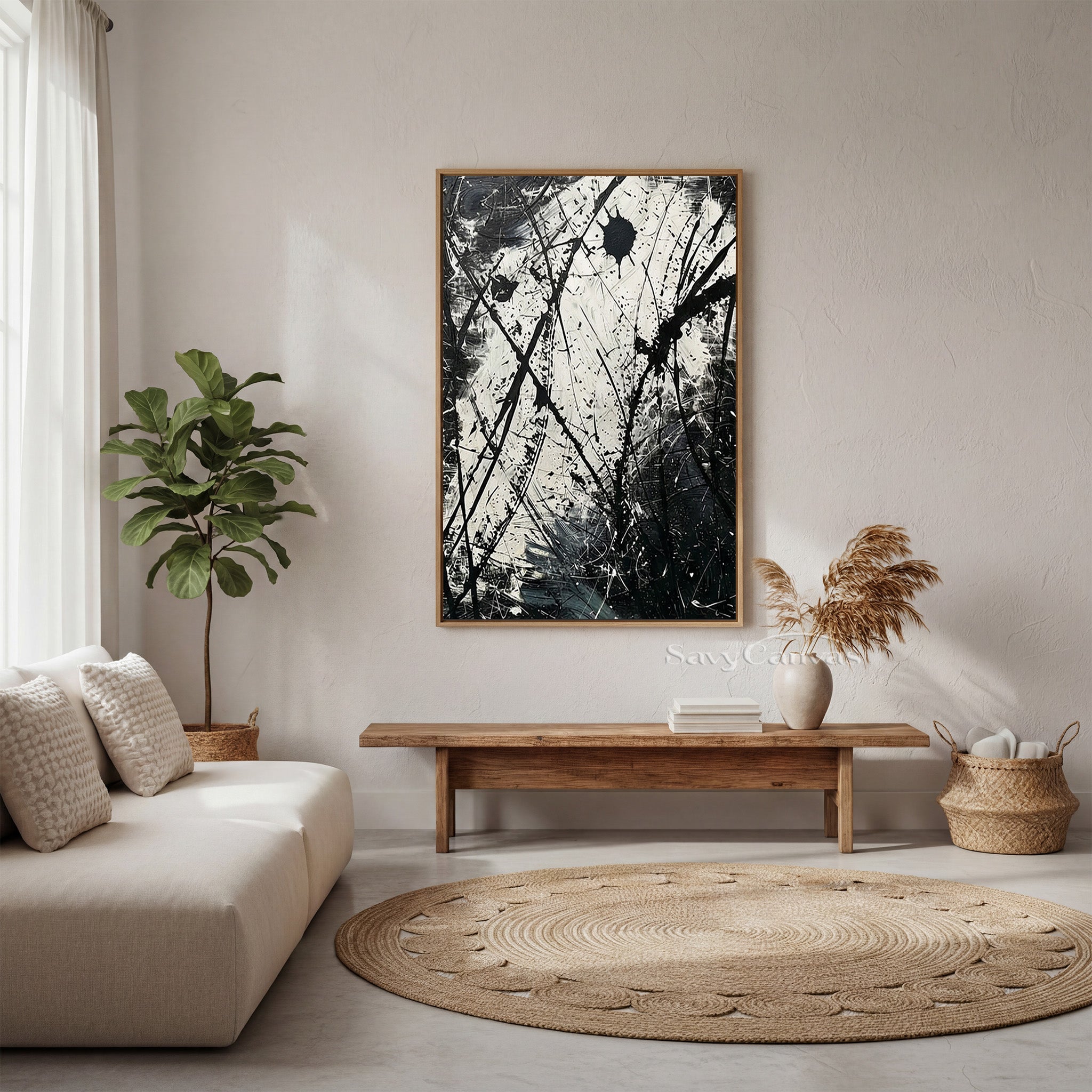 Nordic Style Black and White Ink Abstract Art | Industrial Wall Decor #JJ 444