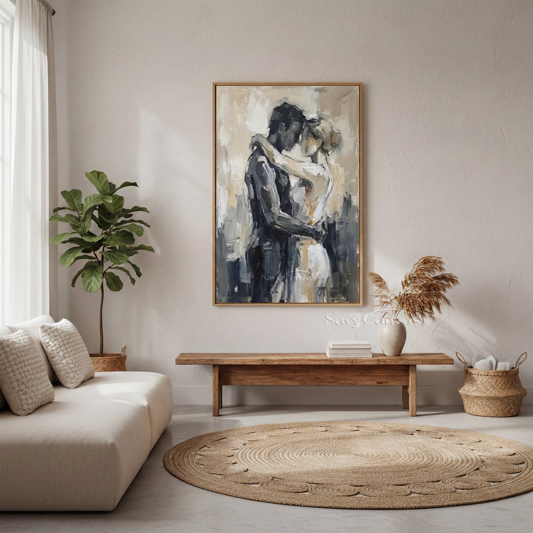 Romantic Lovers Abstract Oil Painting | Hand-Painted Bedroom Wall Art #SS 013