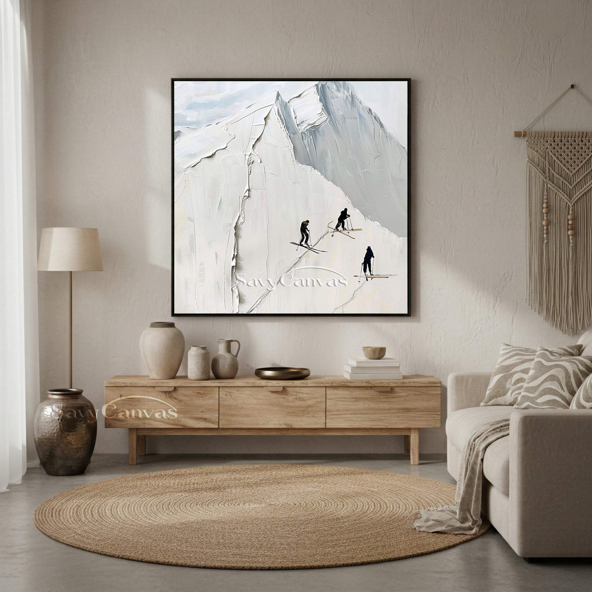 Minimalist Skiing on Snowy Mountain Canvas | Winter Sports Art #AA 454