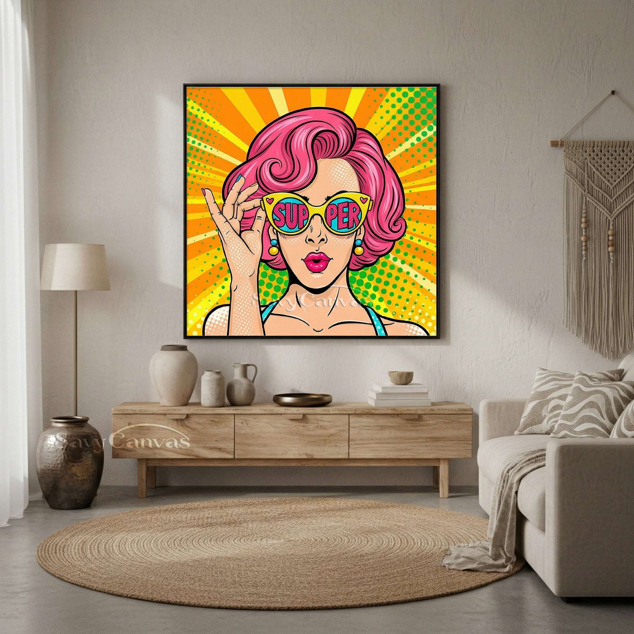 Retro Pop Art Woman Canvas - "SUPER" Sunglasses Oil Painting #SS 046
