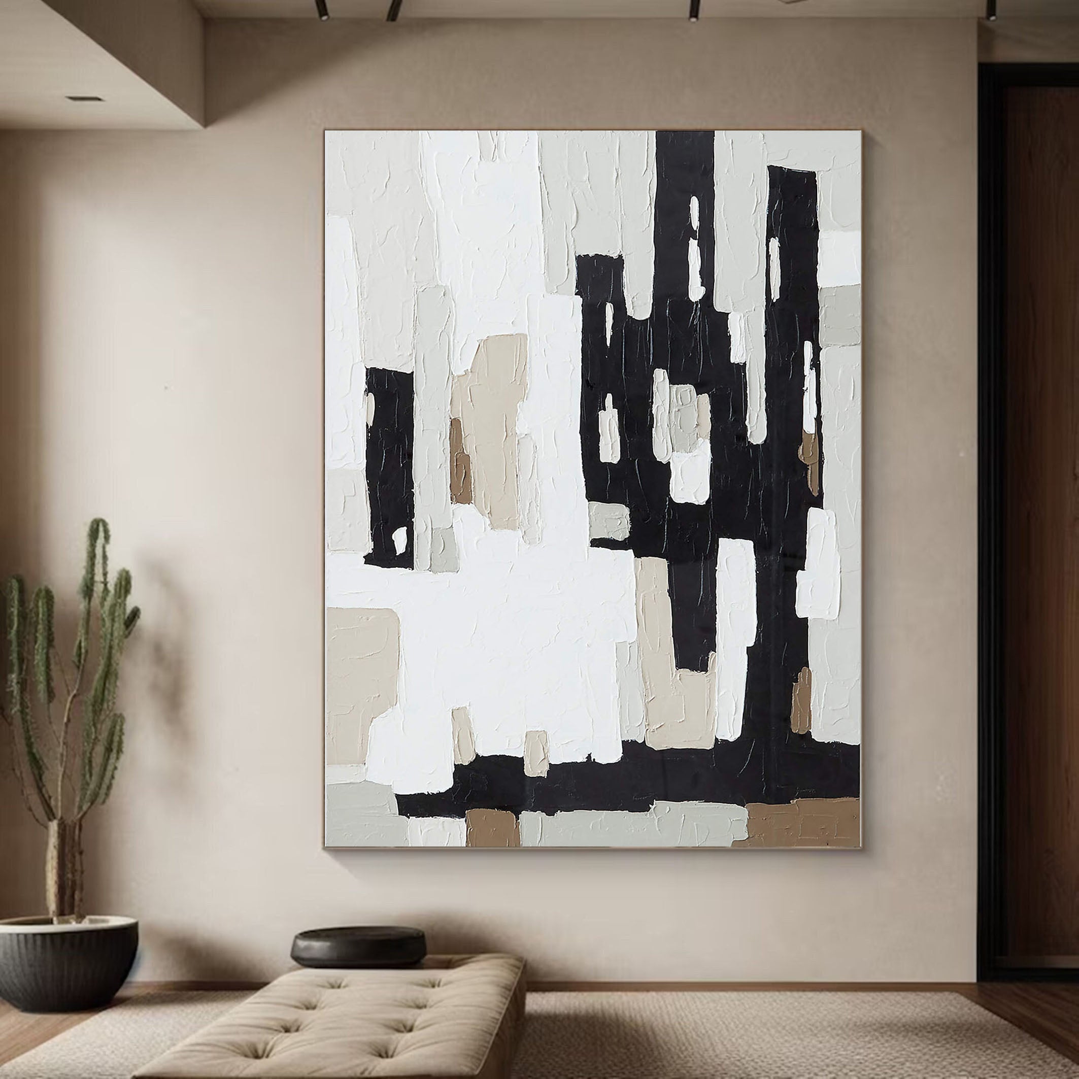 Textured Abstract Art - Black and White Modern Painting #TC 114