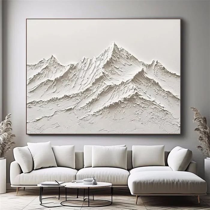 Minimalist White Mountain Textured Oil Painting | Modern Landscape #JJ 420