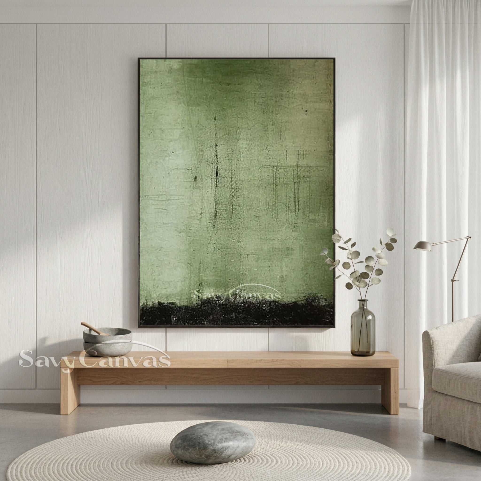 Sage Green Wabi-Sabi Abstract Oil Painting | Hand-Painted Canvas Art #SS 001
