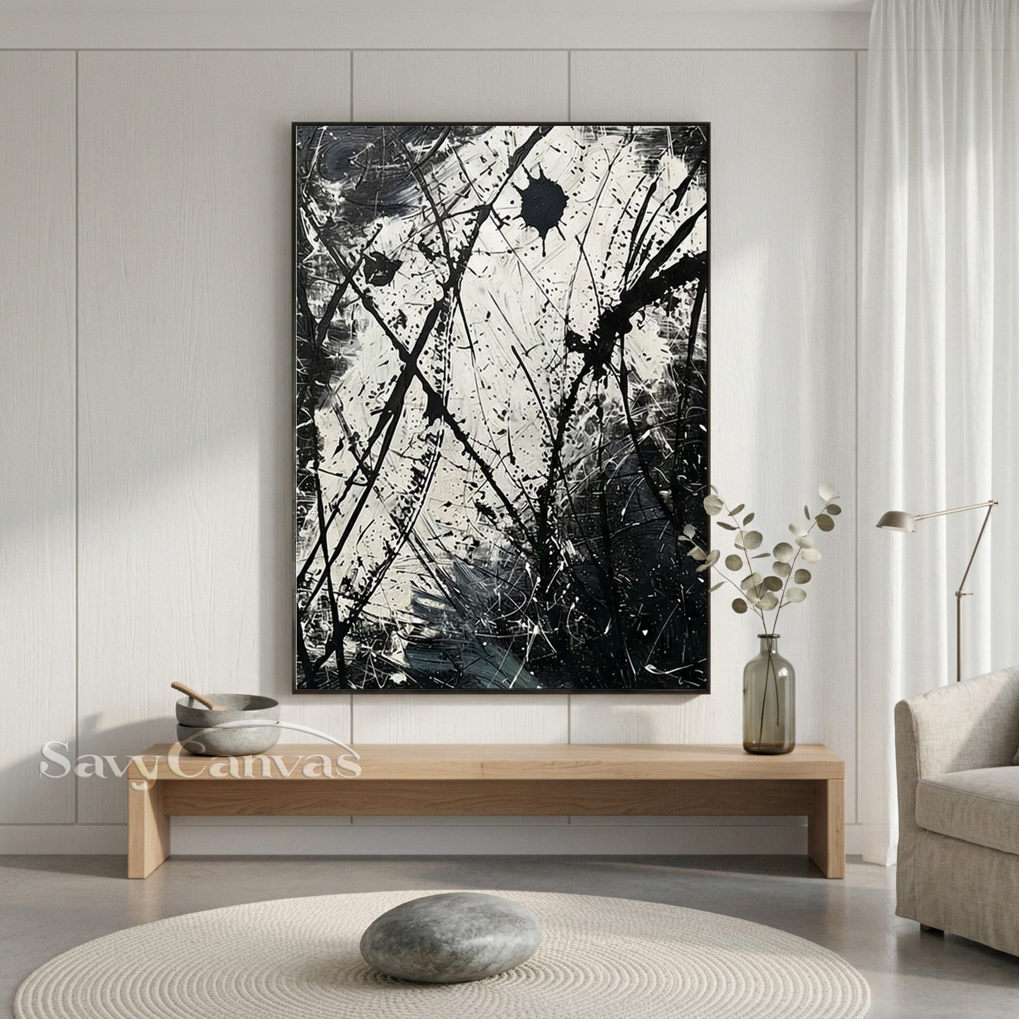 Nordic Style Black and White Ink Abstract Art | Industrial Wall Decor #JJ 444