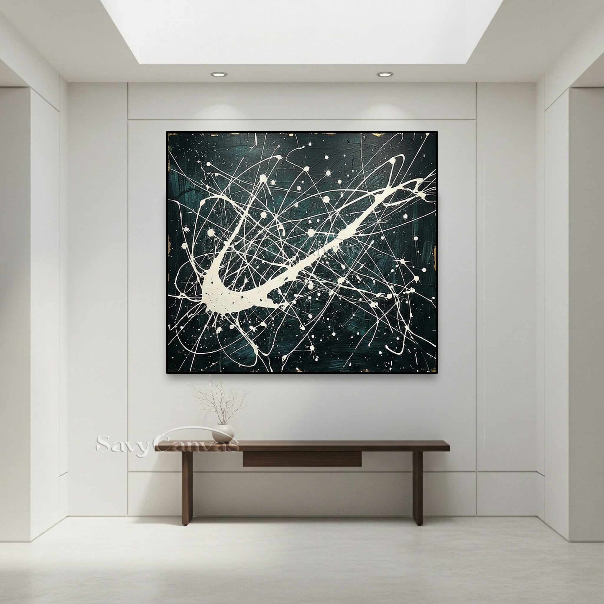 Modern Abstract Drip Painting | Dark & White Pollock Canvas Wall Art #ZZ 277