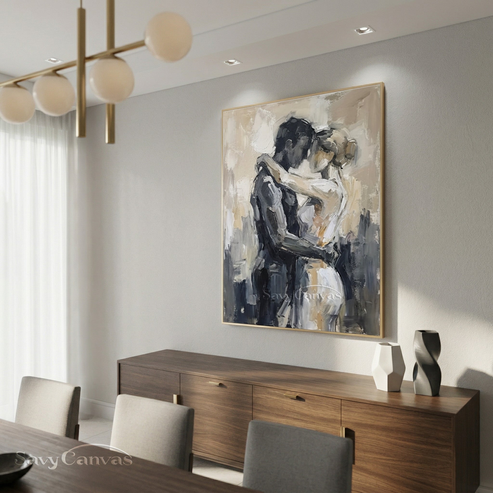 Romantic Lovers Abstract Oil Painting | Hand-Painted Bedroom Wall Art #SS 013