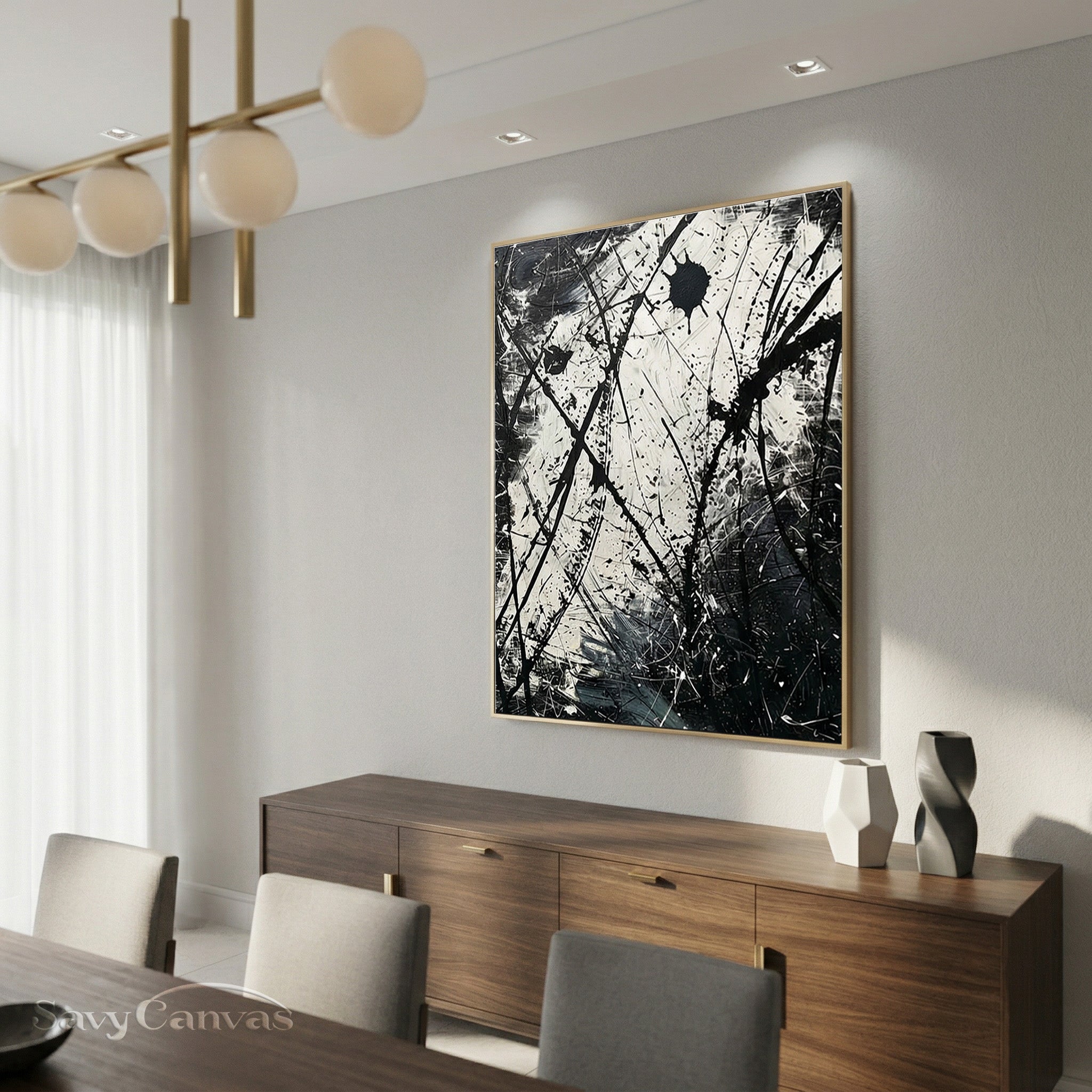 Nordic Style Black and White Ink Abstract Art | Industrial Wall Decor #JJ 444