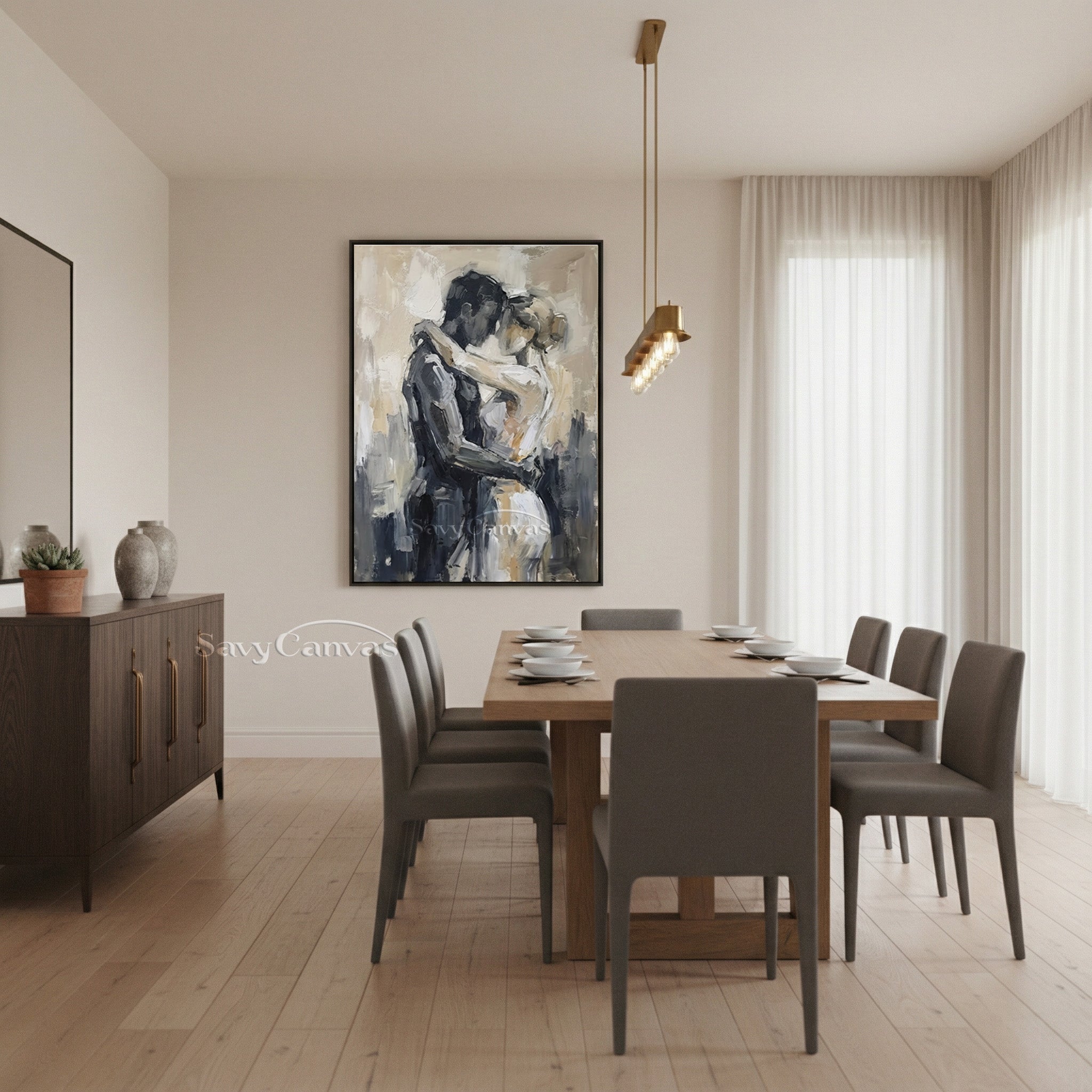 Romantic Lovers Abstract Oil Painting | Hand-Painted Bedroom Wall Art #SS 013