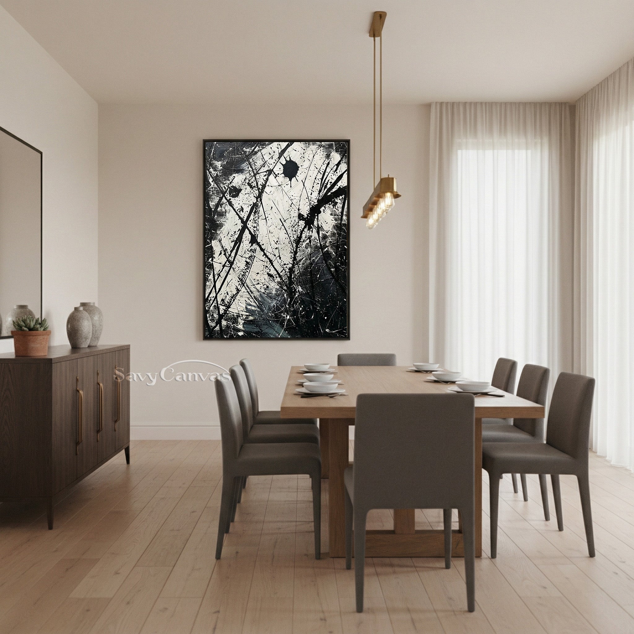 Nordic Style Black and White Ink Abstract Art | Industrial Wall Decor #JJ 444