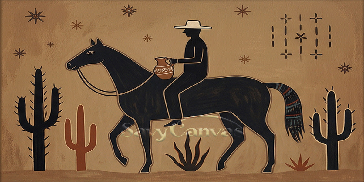 Rustic Desert Landscape Canvas Art - Handmade Silhouette Painting