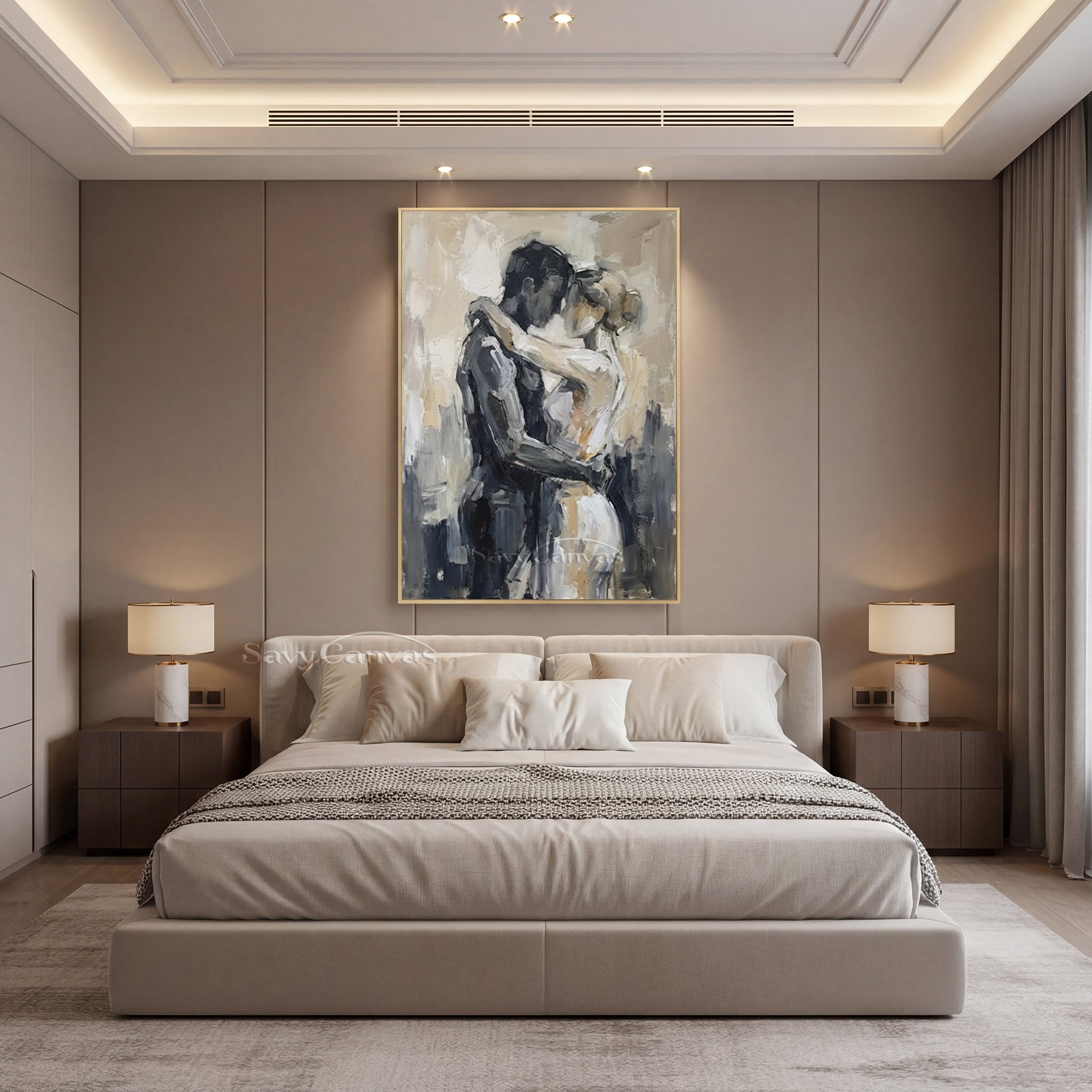 Romantic Lovers Abstract Oil Painting | Hand-Painted Bedroom Wall Art #SS 013