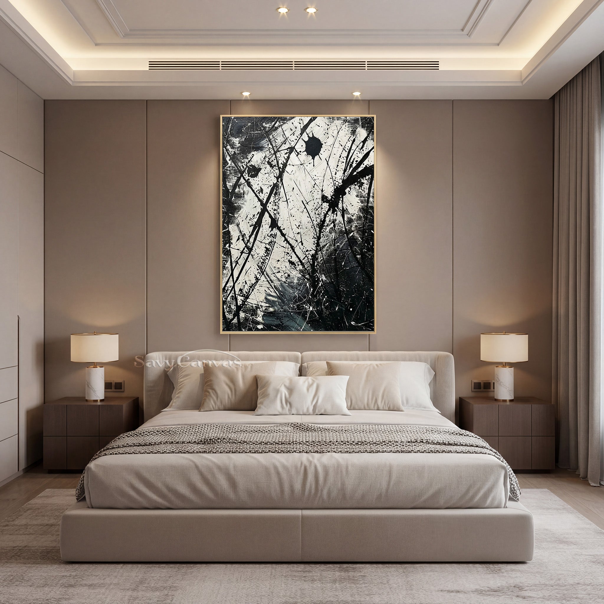 Nordic Style Black and White Ink Abstract Art | Industrial Wall Decor #JJ 444