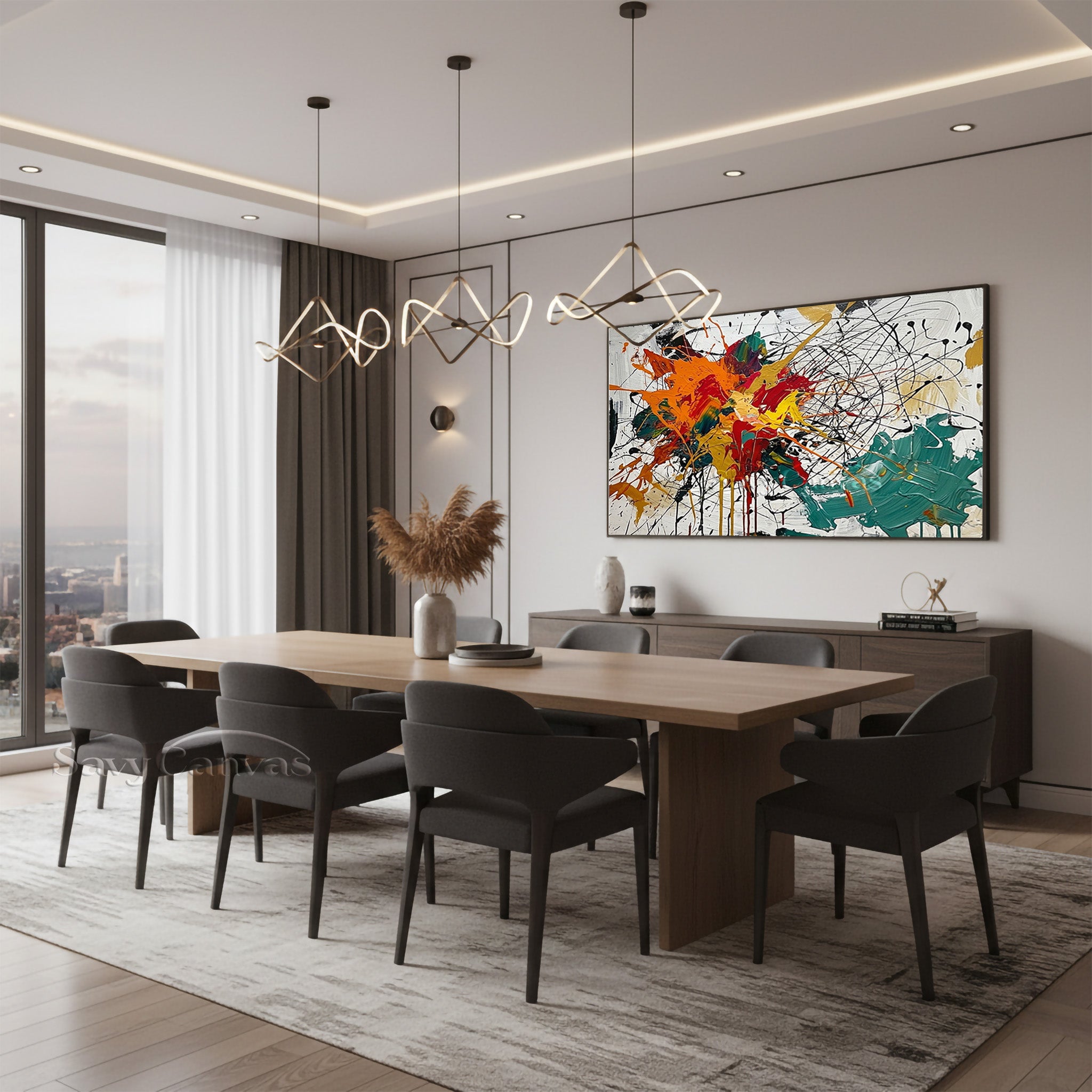 Colorful Abstract Splash Wall Art – Handmade Modern Oil Painting #JJ 467