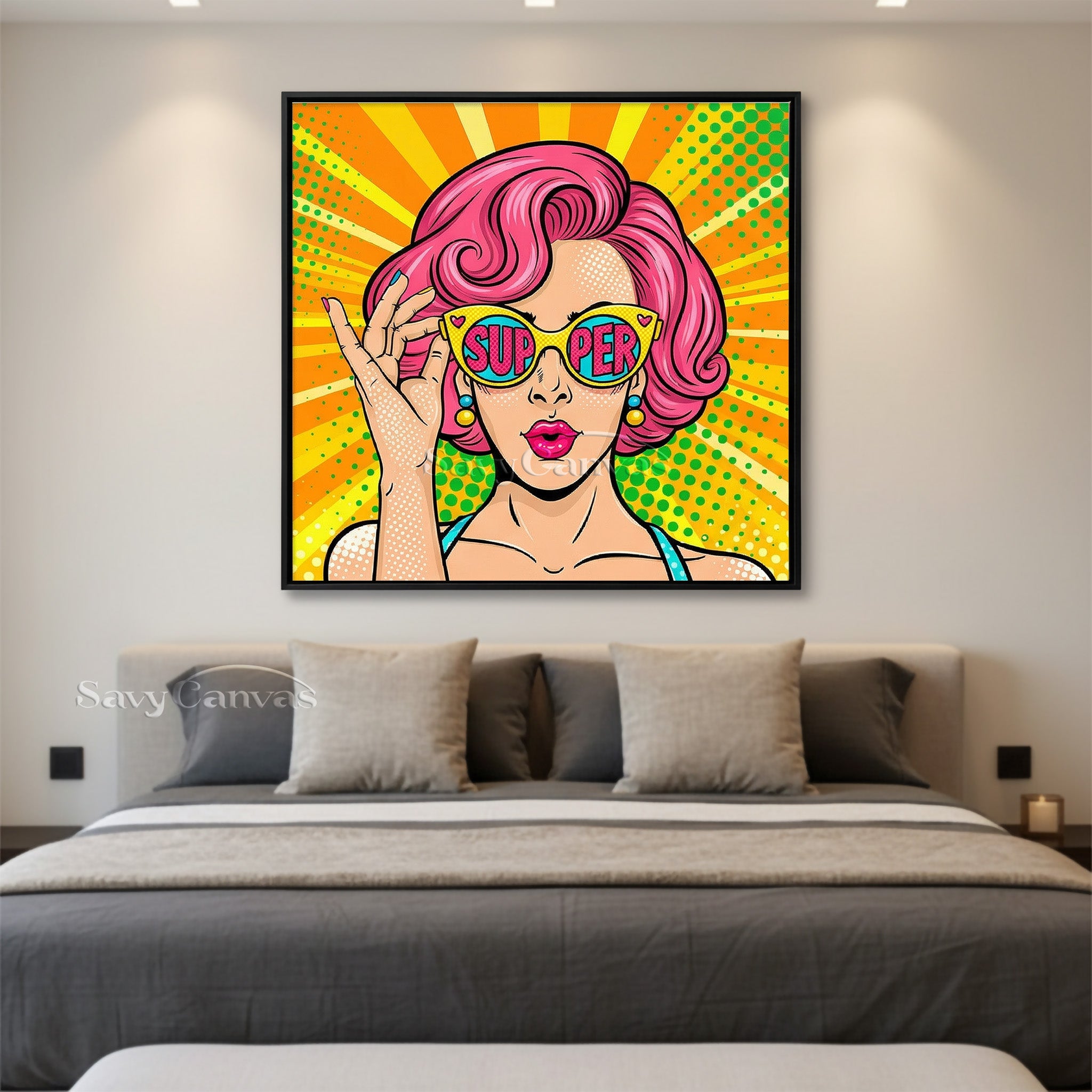 Retro Pop Art Woman Canvas - "SUPER" Sunglasses Oil Painting #SS 046