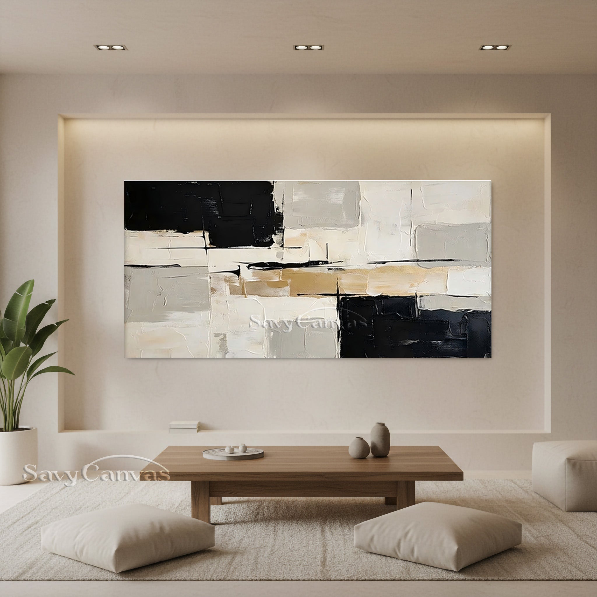 Modern Abstract Black and Gold Oil Painting Texture Wall Art #SS 023