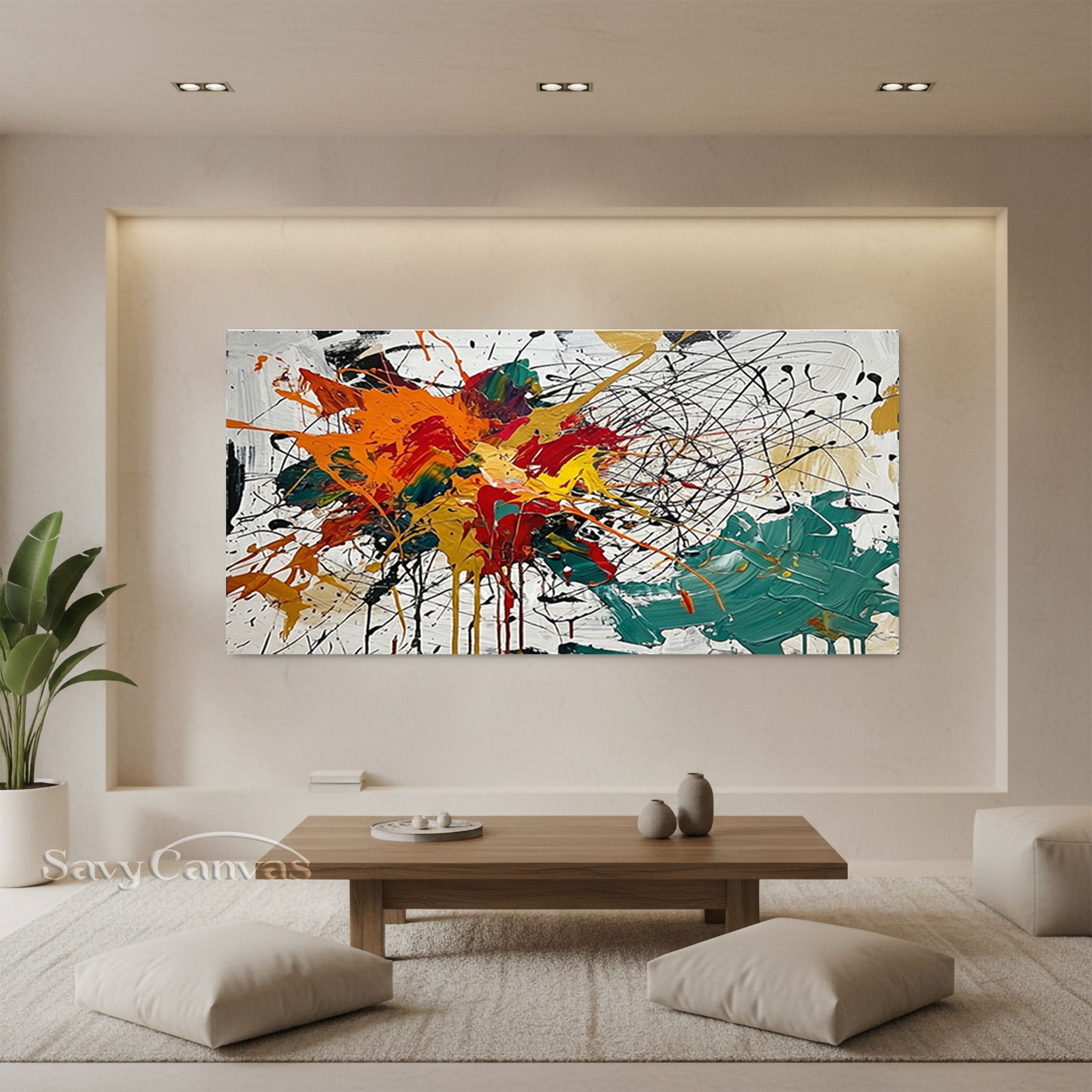 Colorful Abstract Splash Wall Art – Handmade Modern Oil Painting #JJ 467