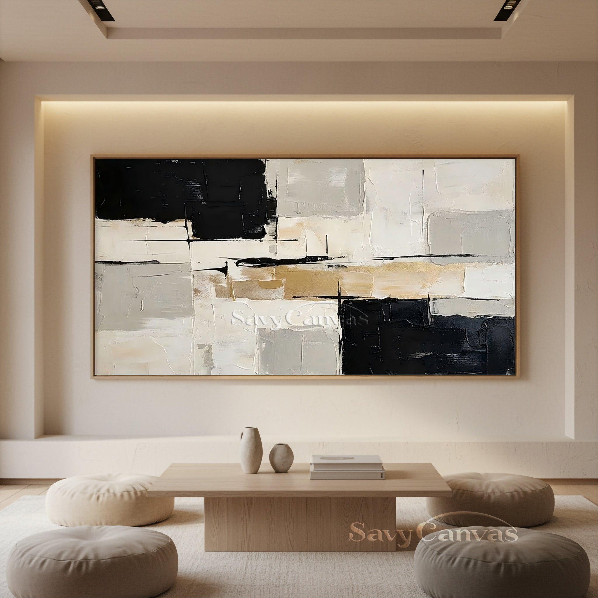Modern Abstract Black and Gold Oil Painting Texture Wall Art #SS 023