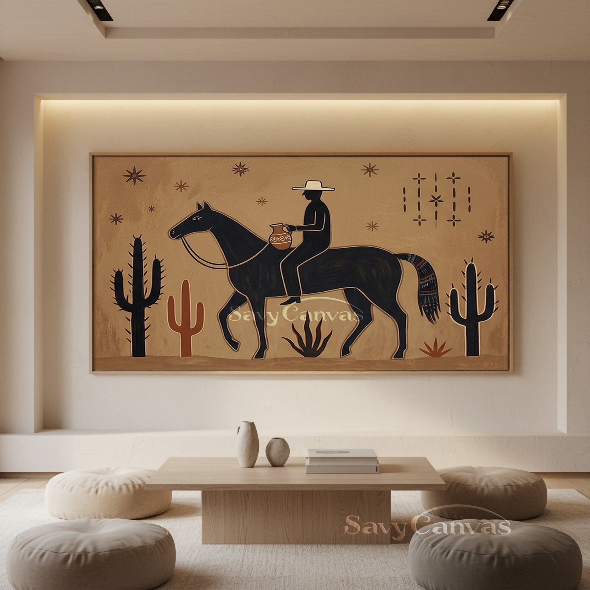 Modern Southwestern Horse Rider Oil Painting Canvas Art #SS 035