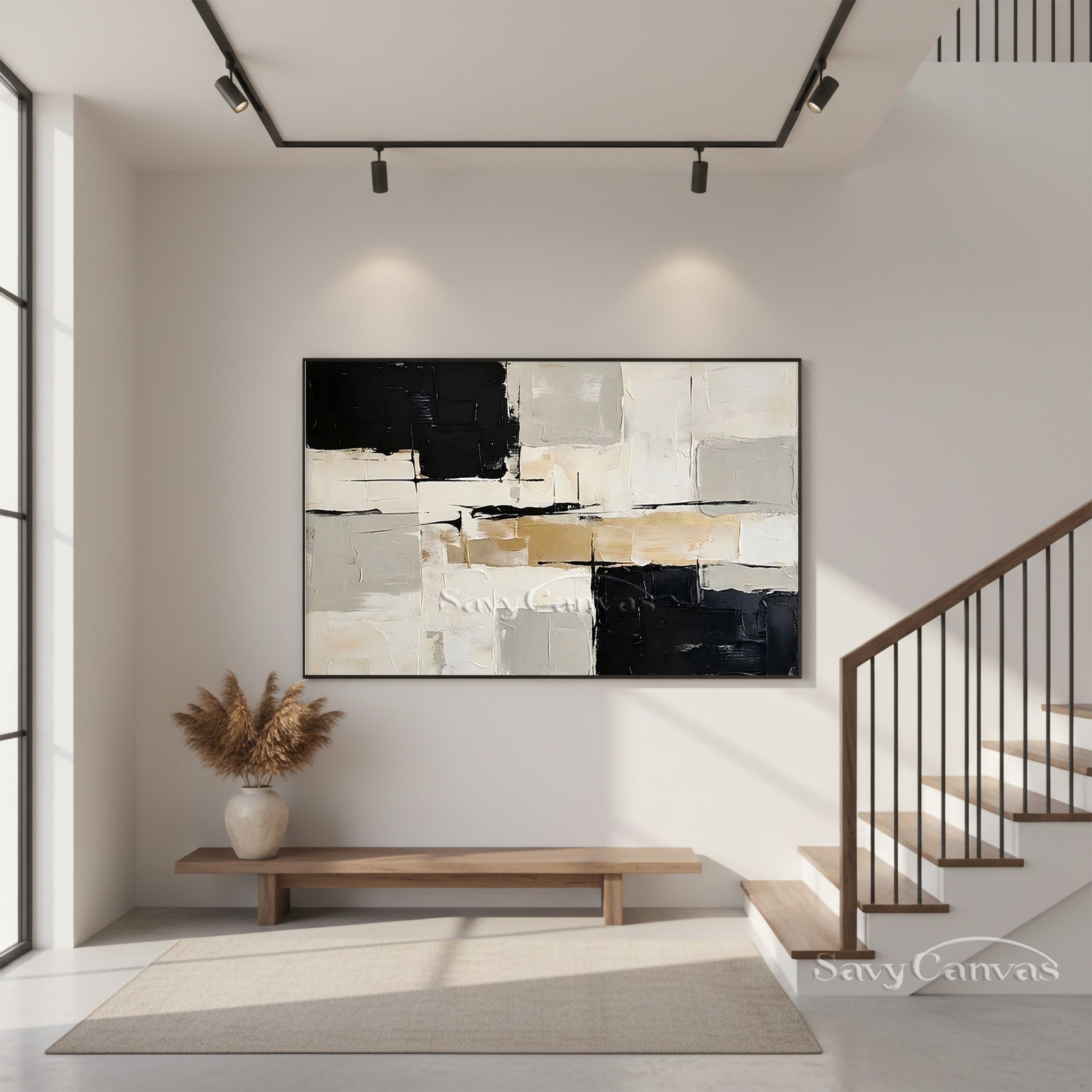 Modern Abstract Black and Gold Oil Painting Texture Wall Art #SS 023