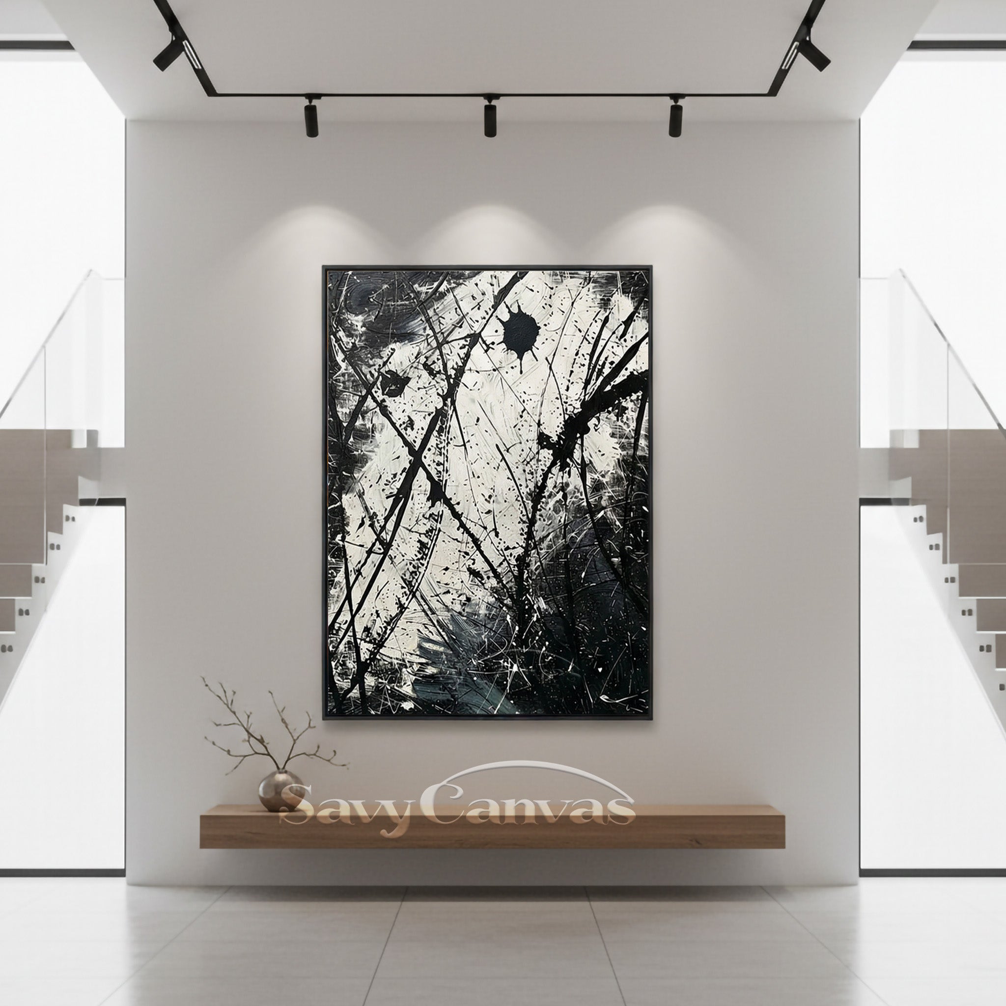 Nordic Style Black and White Ink Abstract Art | Industrial Wall Decor #JJ 444