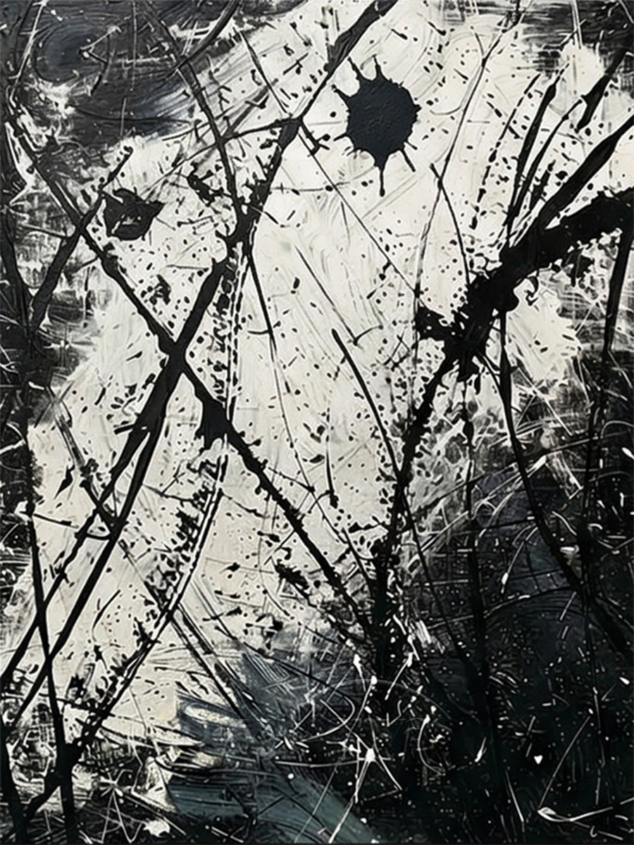 Nordic Style Black and White Ink Abstract Art | Industrial Wall Decor #JJ 444