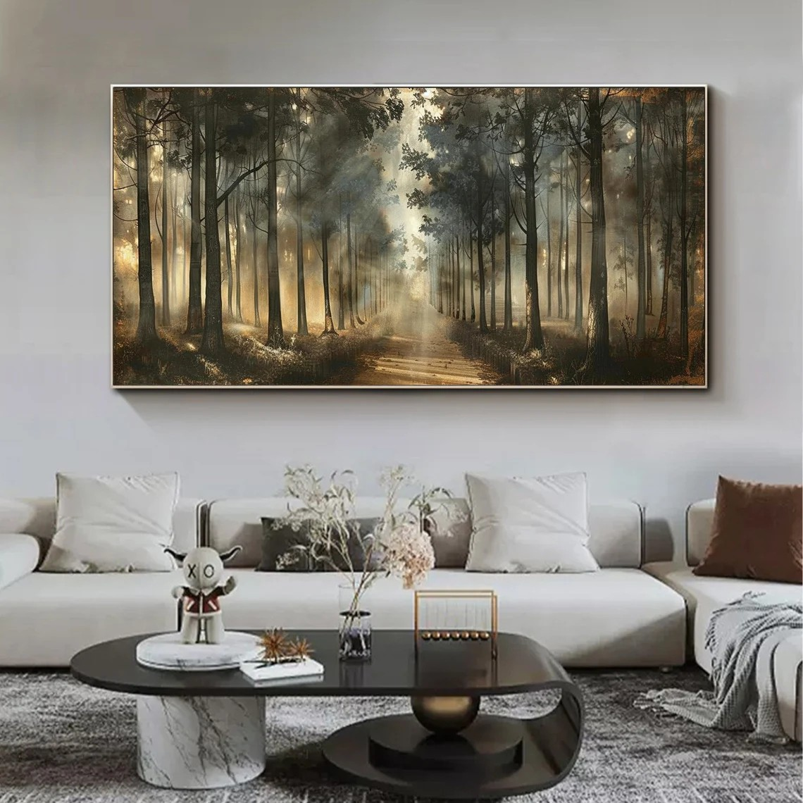 Calm Forest Path Abstract - Golden Light Woodland Scene