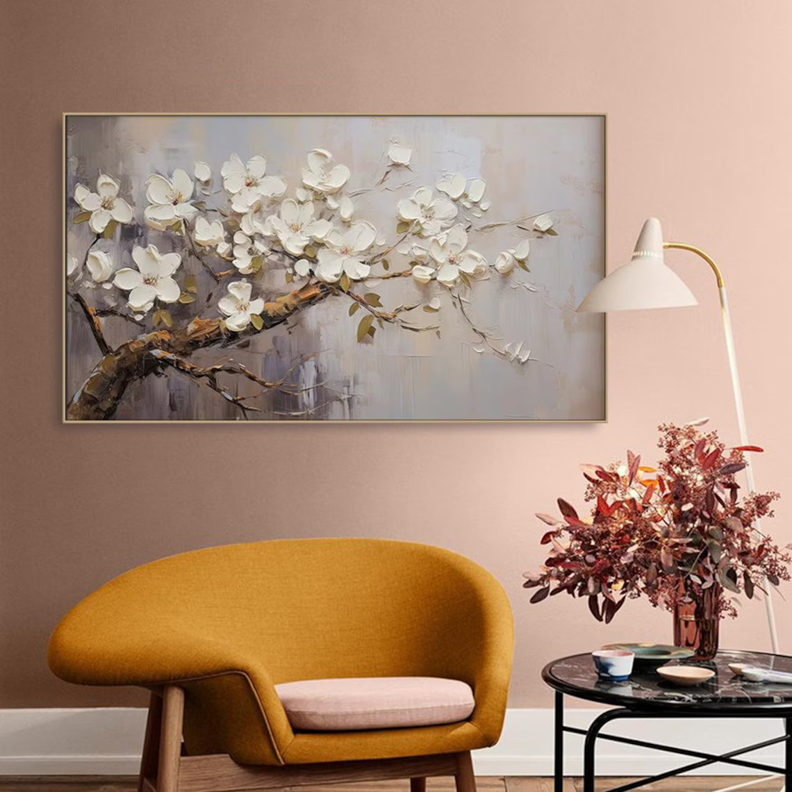 Textured White Blossom Painting - Handmade Floral Art