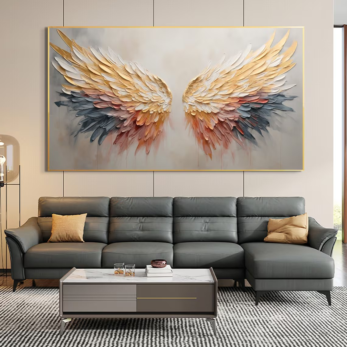 Textured Angel Wings Abstract Oil Painting - Elegant Wall Art #JJ 029
