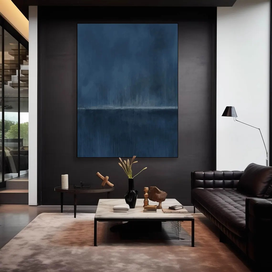 Modern Living Room Large Statement Painting - Blue Abstract Art
