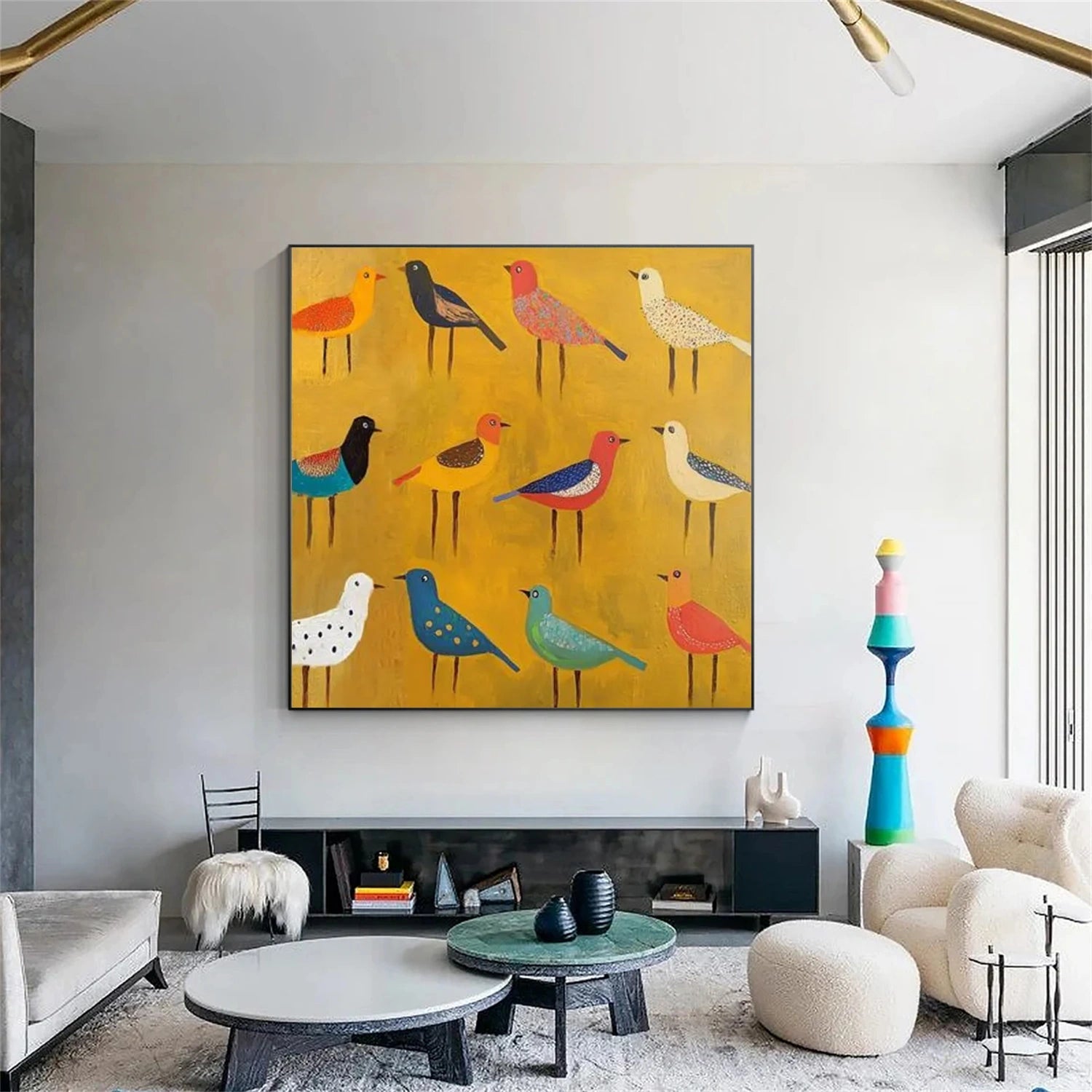 Colorful Birds Wall Art | Large Square Abstract Animal Painting #ZZ 214