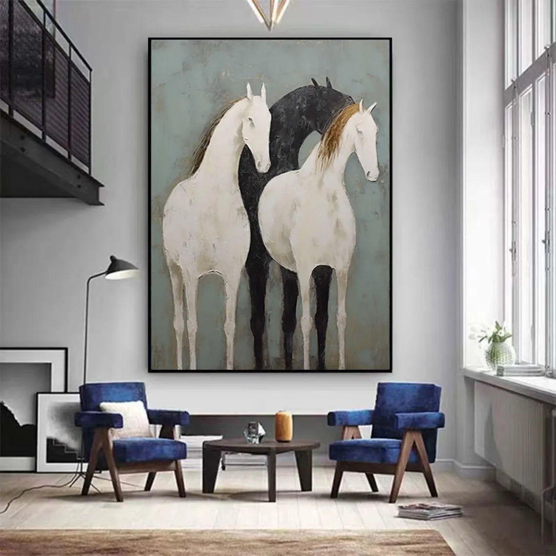 Minimalist Horse Trio Canvas: Abstract Equine Art #ZZ 030