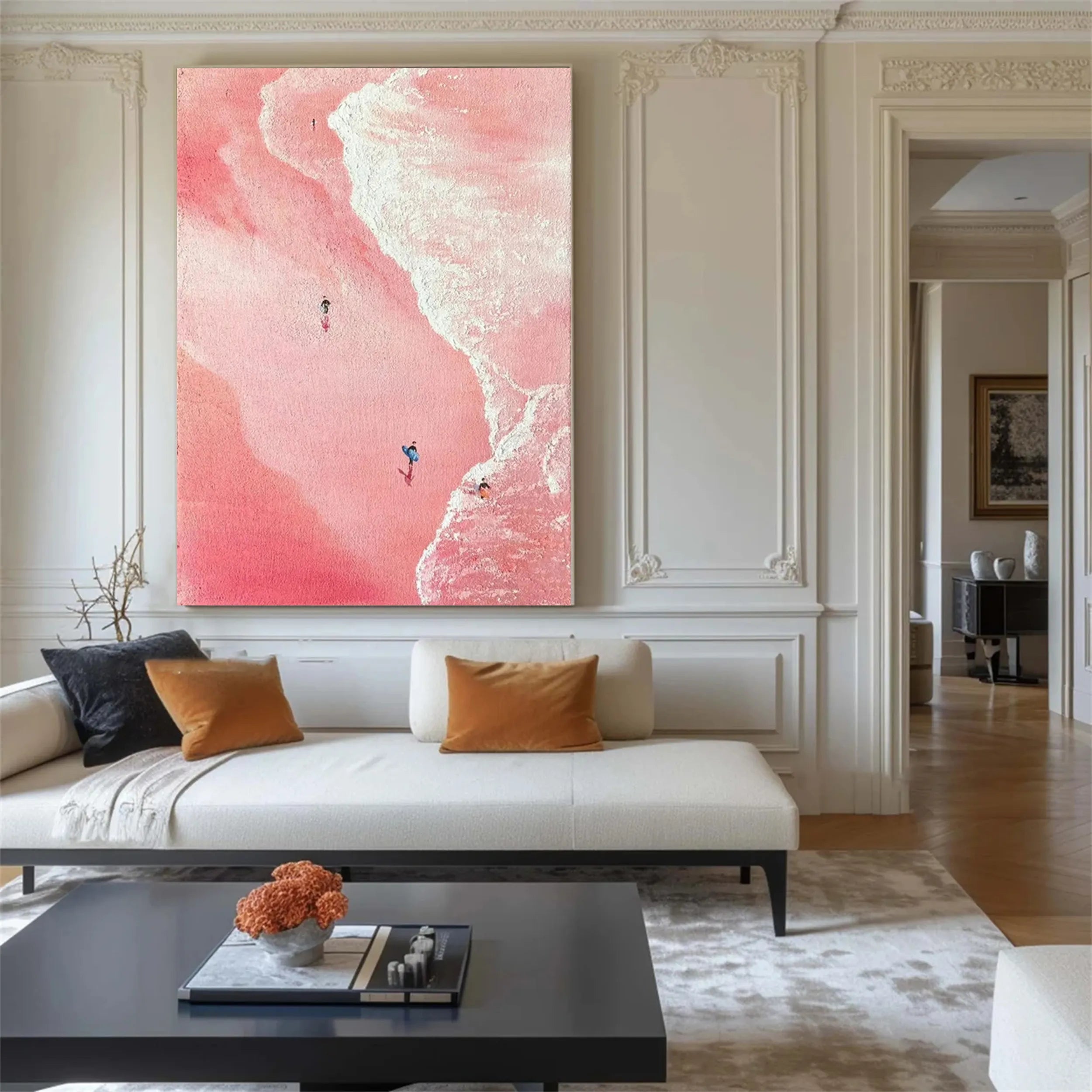 Large Wall Art Handmade Pink Beach Aerial Abstract Print Art #JJ 223