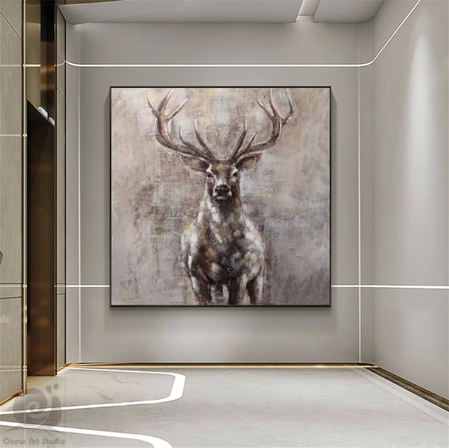 Modern Wildlife Art - Handmade Oil Painting Deer Portrait