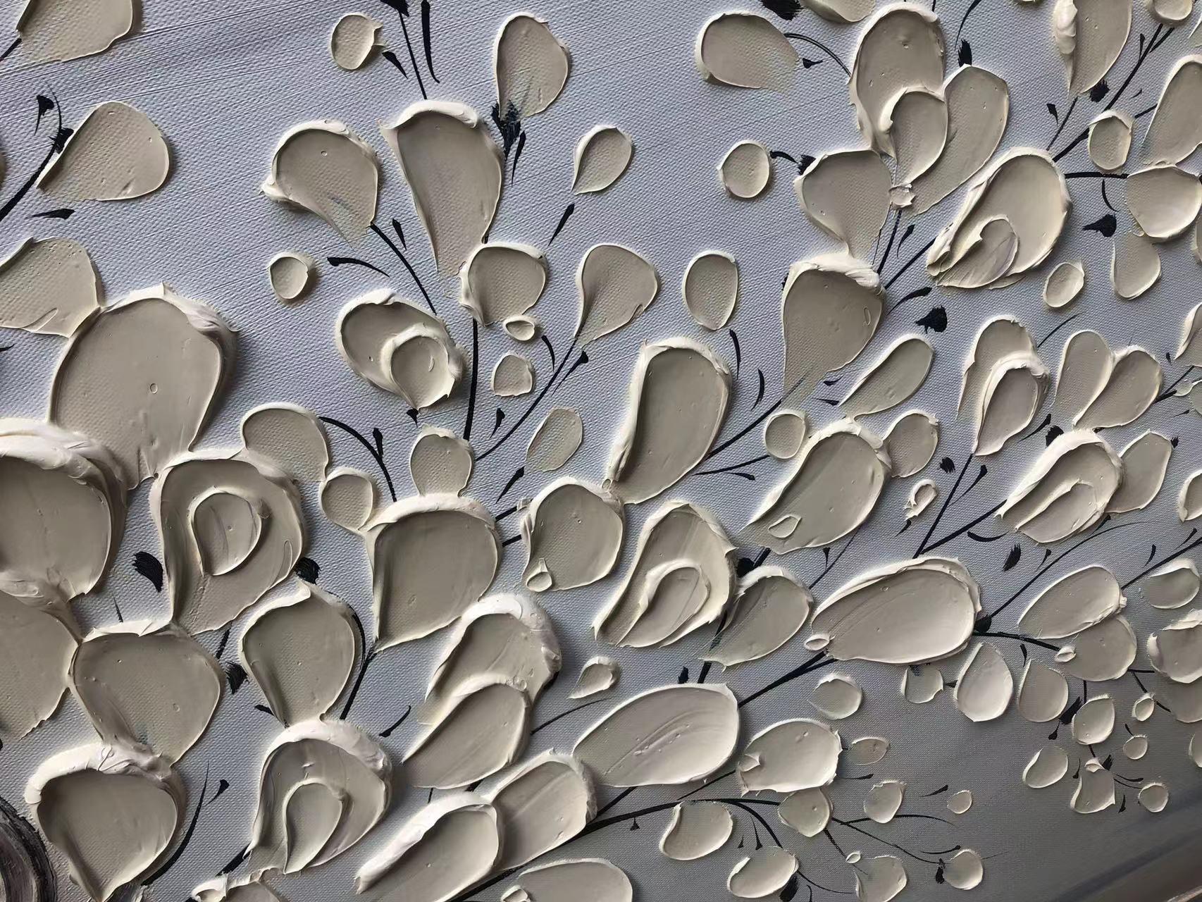 Oversized Abstract Tree Painting | Beige Textured Horizontal Wall Art Decor #ZZ 142