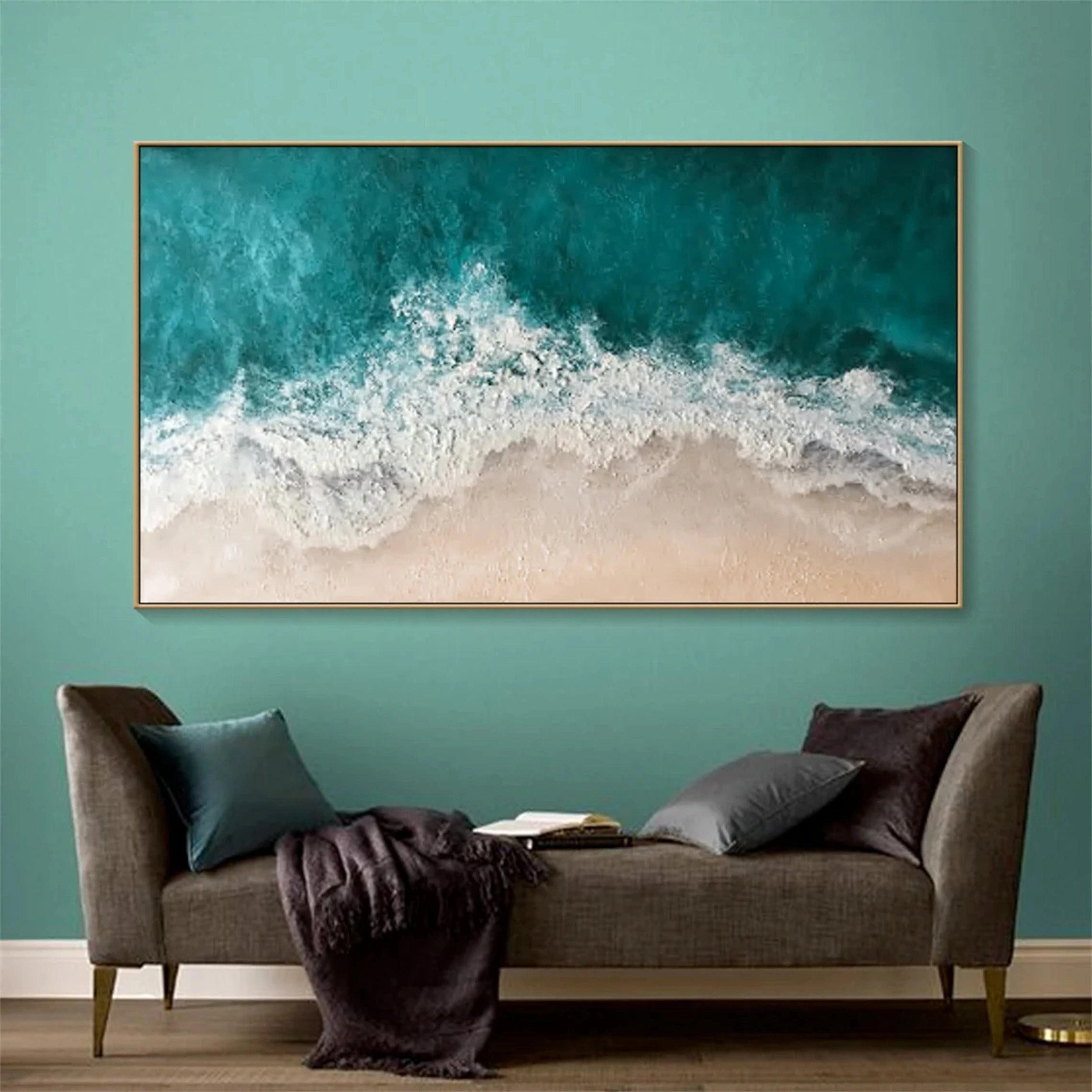 Textured Painting Blue Ocean Minimalist Decor