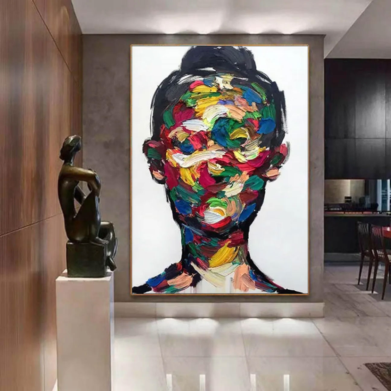 Large Contemporary Wall Art | Vertical Abstract Face Painting Decor