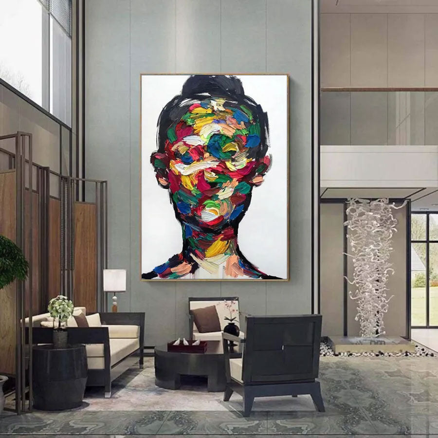 Colorful Abstract Portrait Wall Art | Large Vertical Textured Painting #ZZ 205