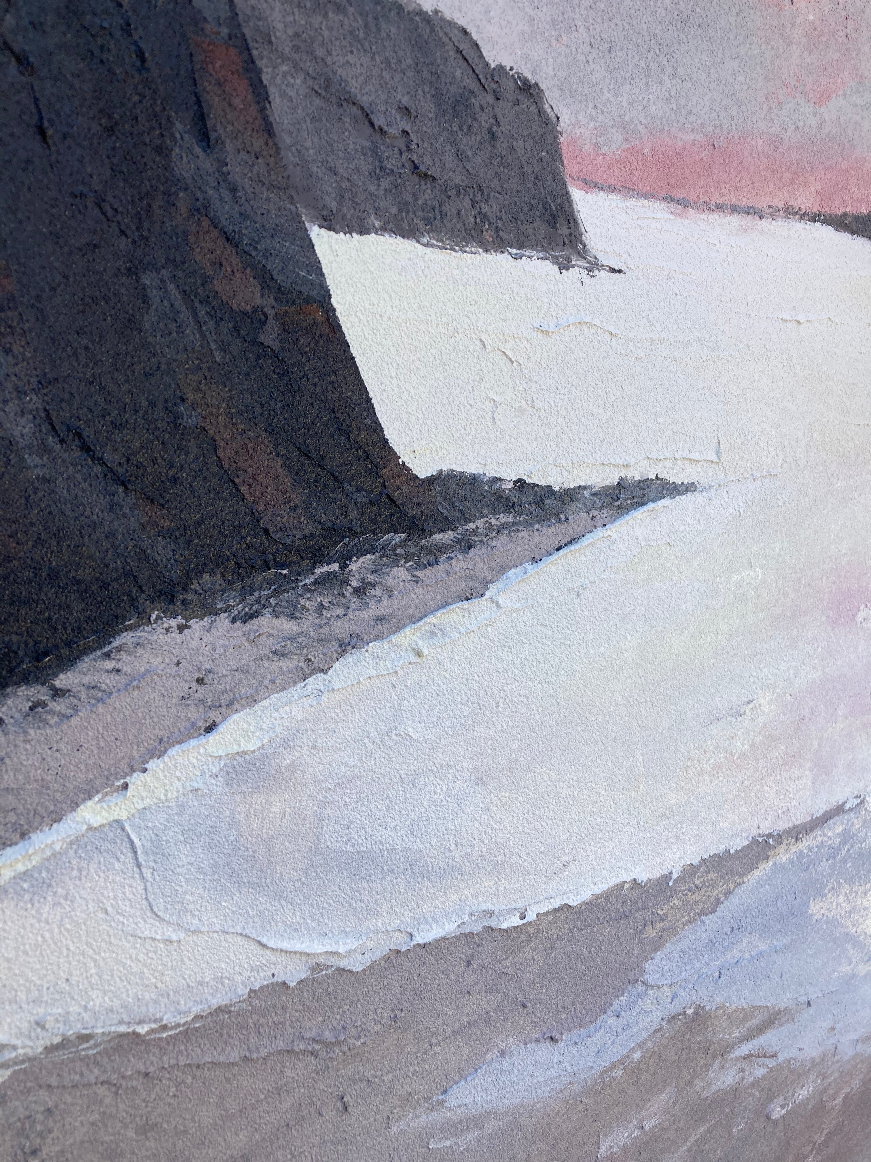 Grey Brown White Abstract Coast Oil Painting - Modern Serene Art #JJ 152