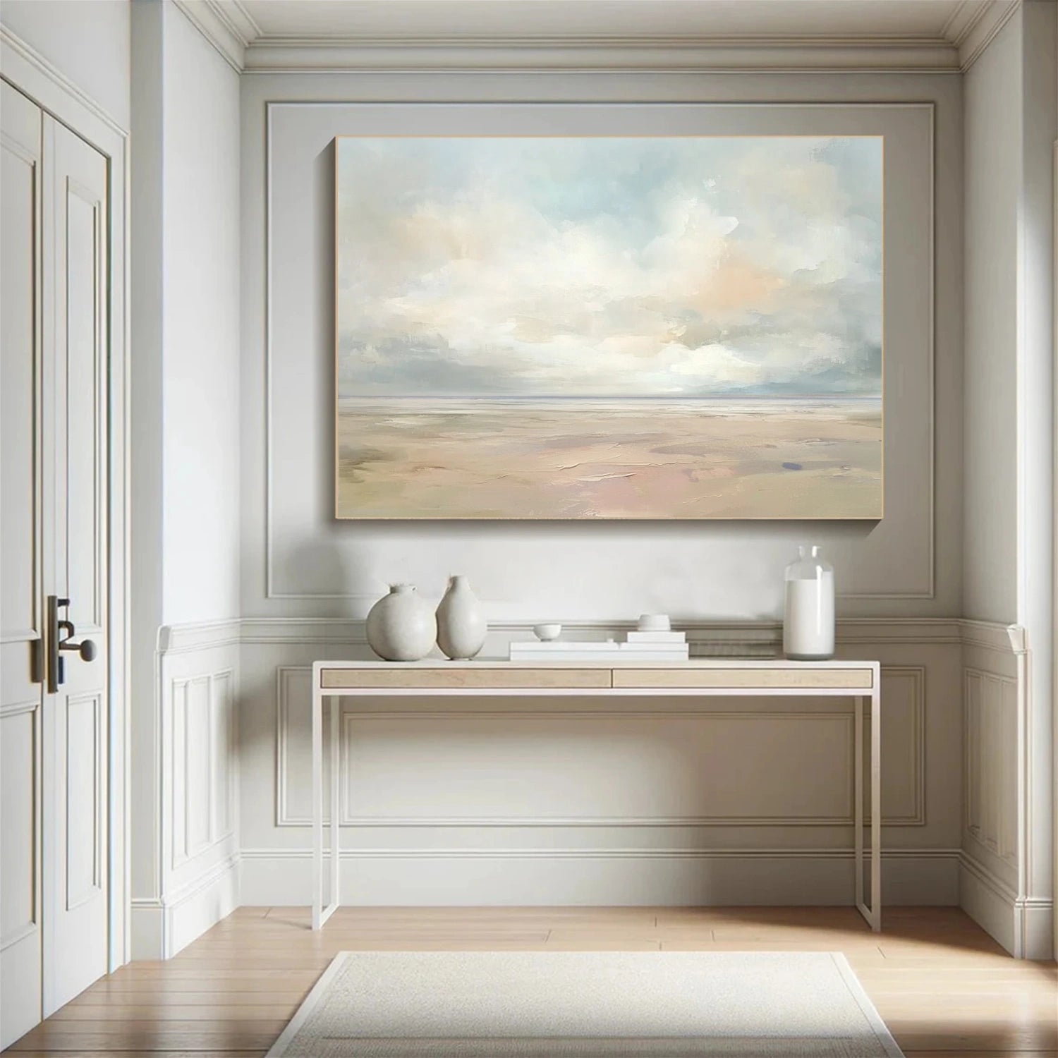 Large Vertical Seascape Canvas – Peaceful Ocean Horizon in Warm Tones #JJ 178
